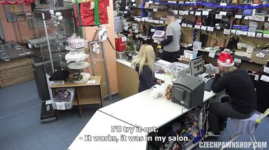 Tattooed Blonde Trades Sex For Cash At The Counter