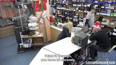 Tattooed Blonde Trades Sex For Cash At The Counter