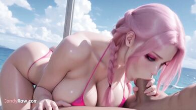 Pink Haired AI MILF Gives A Beach Titjob In Her Tiny Bikini