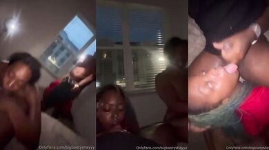 Two Ebony Babes Share A Cock In A Sloppy Homemade Threesome