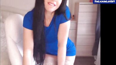 Helga Muah aka Jessy Blue Dress White Lingerie & Stockings