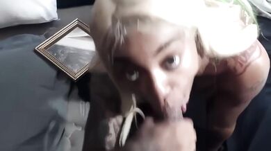 Busty Tattooed Blonde Ebony Gives A Creamy Sloppy Blowjob