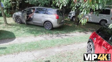 Busty Redhead Gets Drilled Fast In A Parked Car Outside
