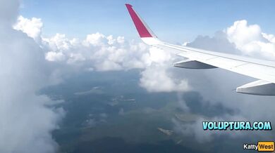 Brunette Gives A Handjob And Blowjob On A Plane