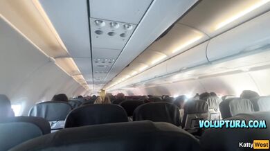 Brunette Gives A Handjob And Blowjob On A Plane