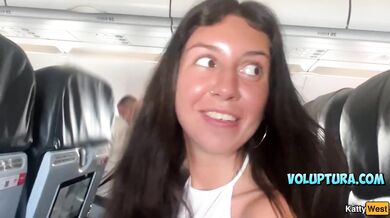 Brunette Gives A Handjob And Blowjob On A Plane