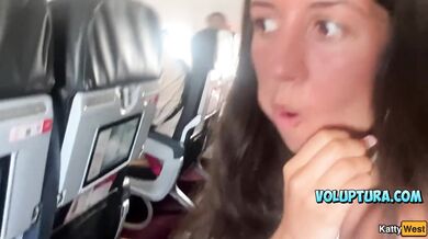 Brunette Gives A Handjob And Blowjob On A Plane