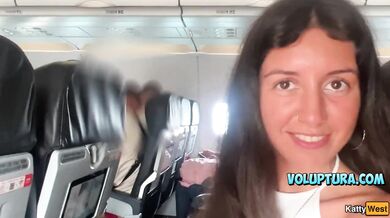 Brunette Gives A Handjob And Blowjob On A Plane