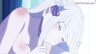 Busty Silver Haired Elf Emilia Rides And Sucks In Uncensored Hentai