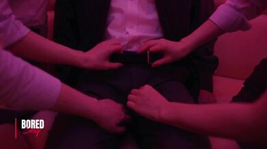 Three Streetwalkers Tease A Shy Man In An Alley
