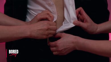 Three Streetwalkers Tease A Shy Man In An Alley