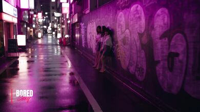 Three Streetwalkers Tease A Shy Man In An Alley
