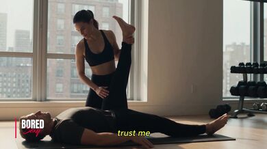 Fit Brunette Yoga Instructor Gives A Steamy Stretching Session
