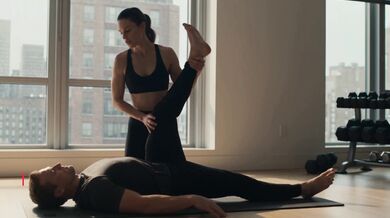 Fit Brunette Yoga Instructor Gives A Steamy Stretching Session