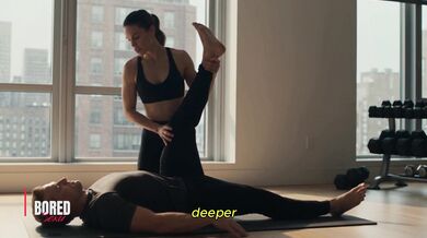 Fit Brunette Yoga Instructor Gives A Steamy Stretching Session