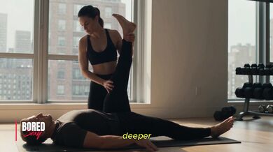 Fit Brunette Yoga Instructor Gives A Steamy Stretching Session