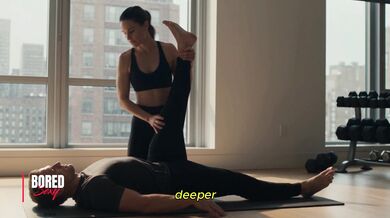 Fit Brunette Yoga Instructor Gives A Steamy Stretching Session