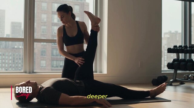Fit Brunette Yoga Instructor Gives A Steamy Stretching Session