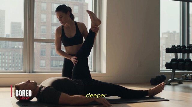Fit Brunette Yoga Instructor Gives A Steamy Stretching Session