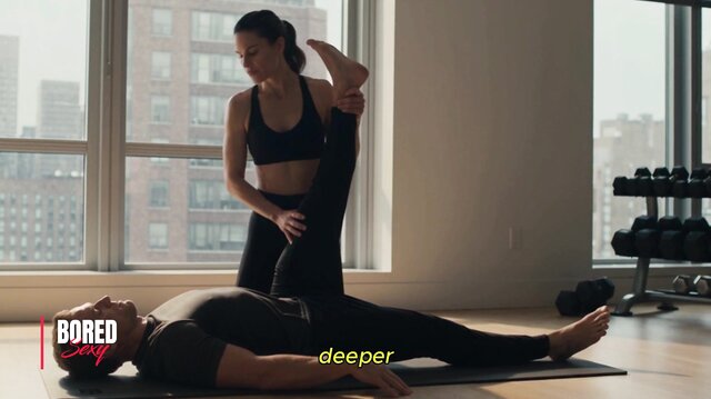 Fit Brunette Yoga Instructor Gives A Steamy Stretching Session