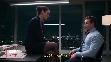 Brunette Boss In Stockings Offers A Failed Job Candidate A Second Chance