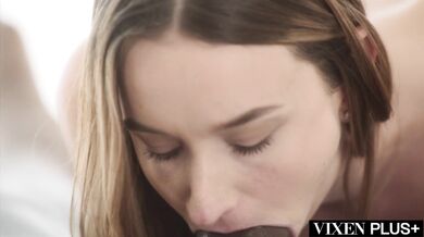 Petite cutie Melanie Marie worships her boss' BBC in first Blacked scene