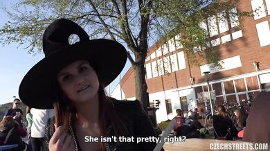 Fucking slutty prostitute in witch costume at street party