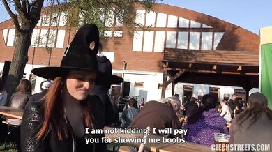 Fucking slutty prostitute in witch costume at street party