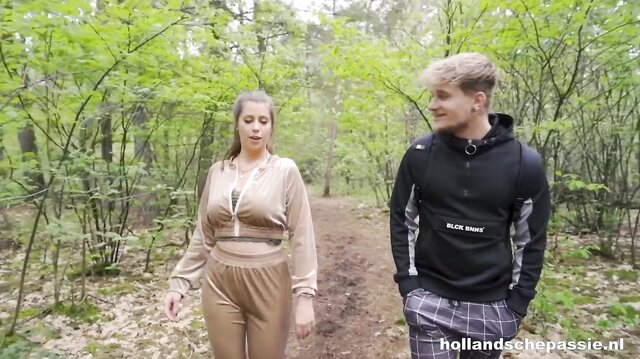 Dutch babe Lady Lyne fucks in the forest