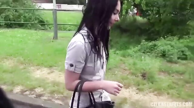 Czech brunette fucked by agent in public for money