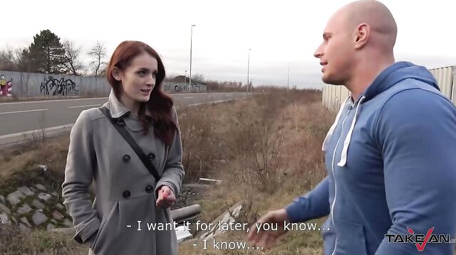 Redhead Jessica rides cock in Takevan