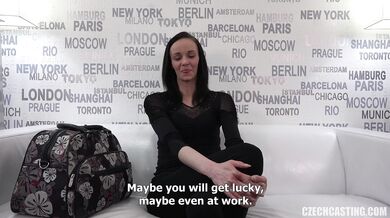 Dark-haired amateur Michaela at the casting