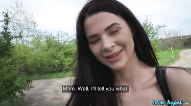 Public Agent fucks slim brunette for quick cash