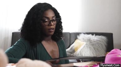 Petite Coco Lovelock seduces black guy who fills her tight pussy