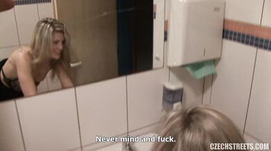 Blonde fucked in public toilets