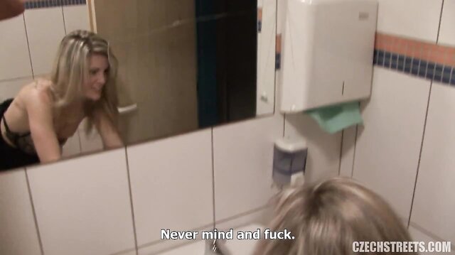 Blonde fucked in public toilets