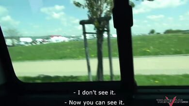 Hot busty brunette fucked in van