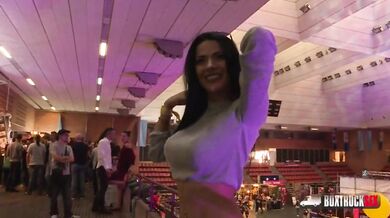 Busty babe fucks in semi-transparent van