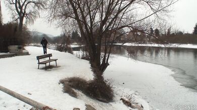 Old guy fucks blonde nymph Samantha Jolie outside in winter