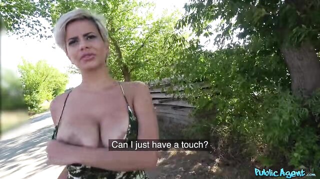 Short-haired blonde Amaranta Hank fucks in public