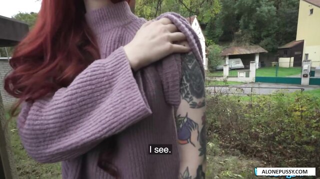 Skinny tattooed Redhead fucks For Cash