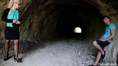 Clothed blonde Girl Fucked In Tunnel