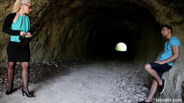 Clothed blonde Girl Fucked In Tunnel