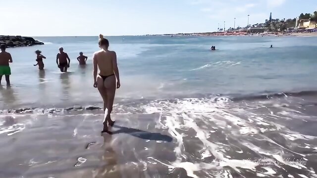 Public exhibitionist Samadhi Amor with black bikini