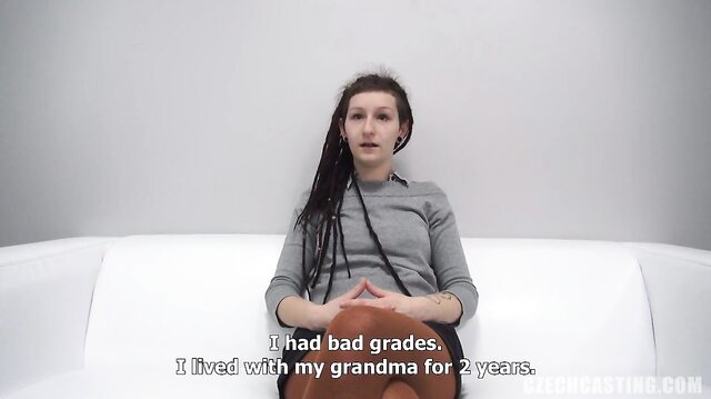 21-year-old amateur Eva with dreadlocks at casting