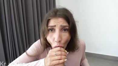 Kriss Kiss and hot sex with petite brunette in accidentally torn jeans on her ass