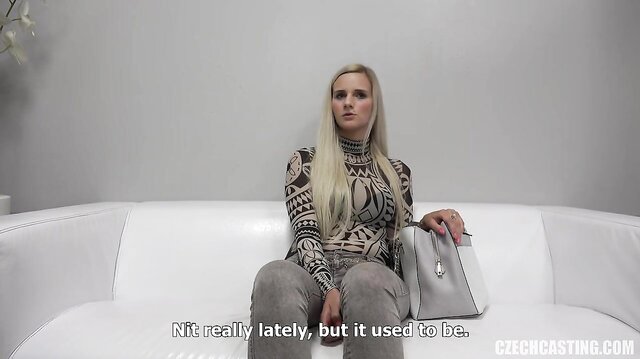 Shy blonde fucks at casting in POV