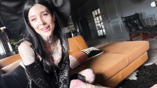 Halloween party with girl with full body tattoo