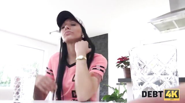 Instead of paying off the debt, she fucks debt collector