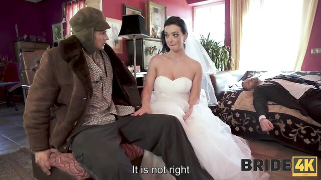 Heroic man rescues tied up bride who rewards man with good fuck